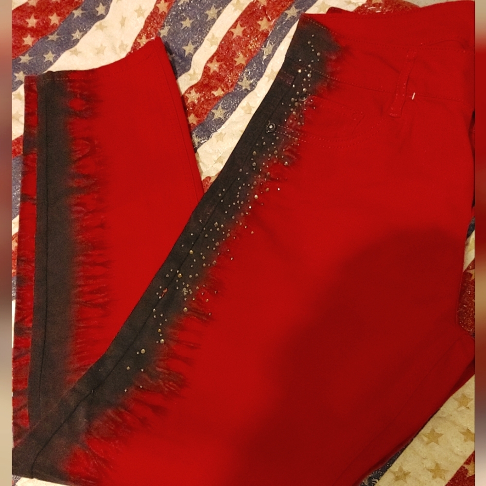 Truce Red, Black, Shimmer Skinny Jeans Size 15